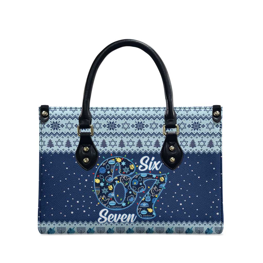 Funny Hanukkah Six Seven Leather Bag Gen Alpha Meme Vibes - Wonder Print Shop