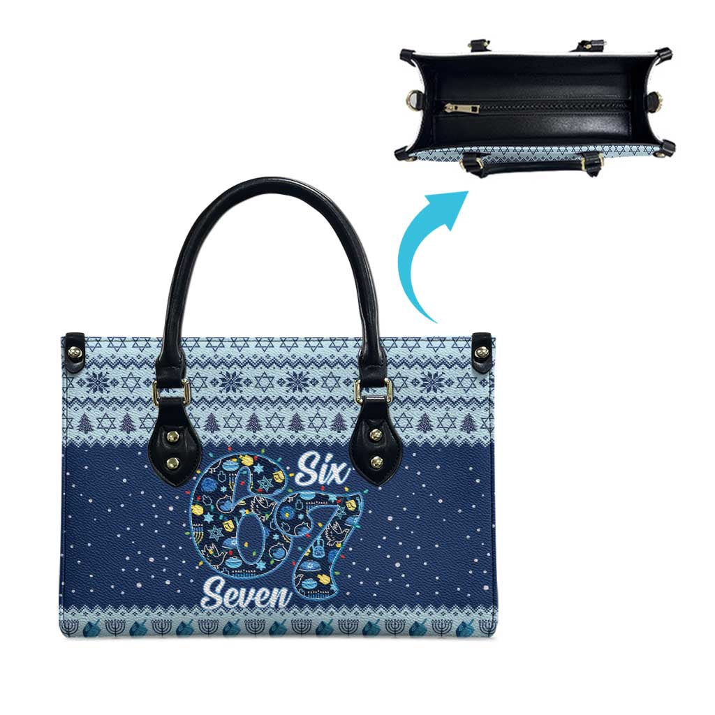 Funny Hanukkah Six Seven Leather Bag Gen Alpha Meme Vibes - Wonder Print Shop