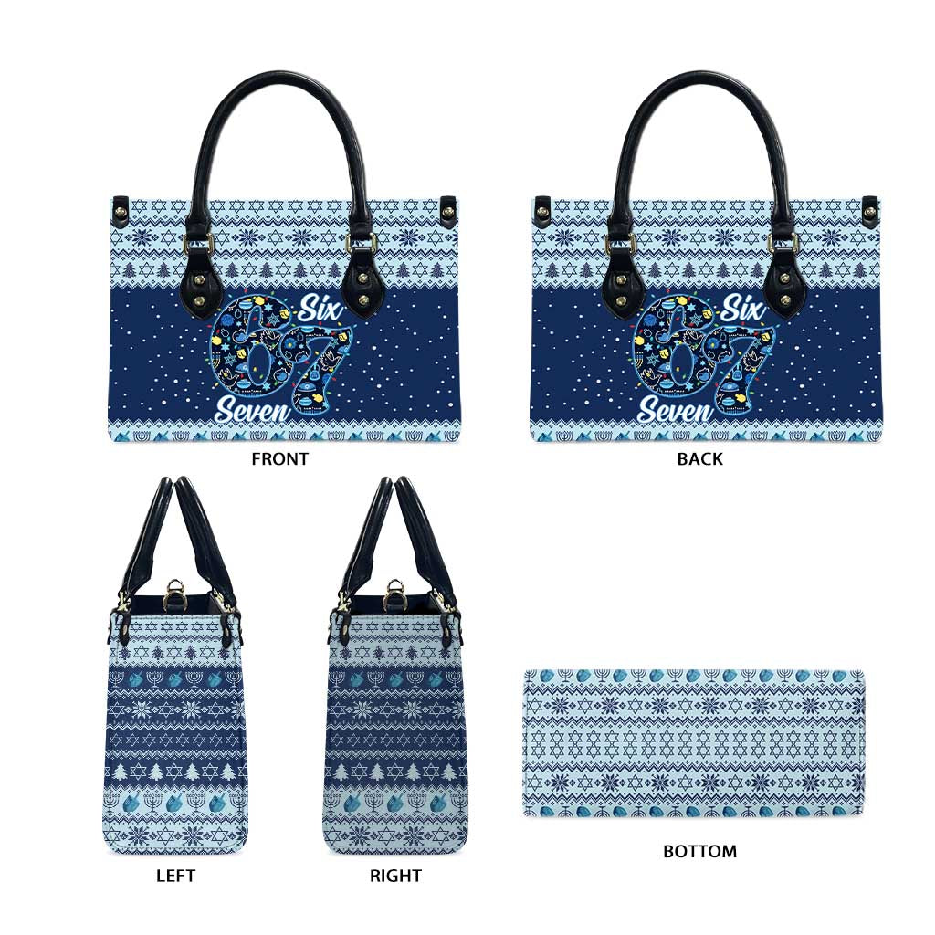 Funny Hanukkah Six Seven Leather Bag Gen Alpha Meme Vibes - Wonder Print Shop