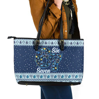 Funny Hanukkah Six Seven Leather Tote Bag Gen Alpha Meme Vibes - Wonder Print Shop