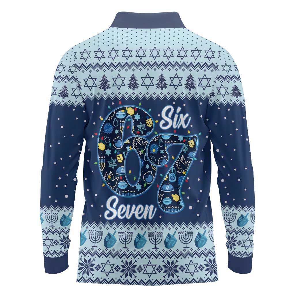 Funny Hanukkah Six Seven Long Sleeve Polo Shirt Gen Alpha Meme Vibes - Wonder Print Shop