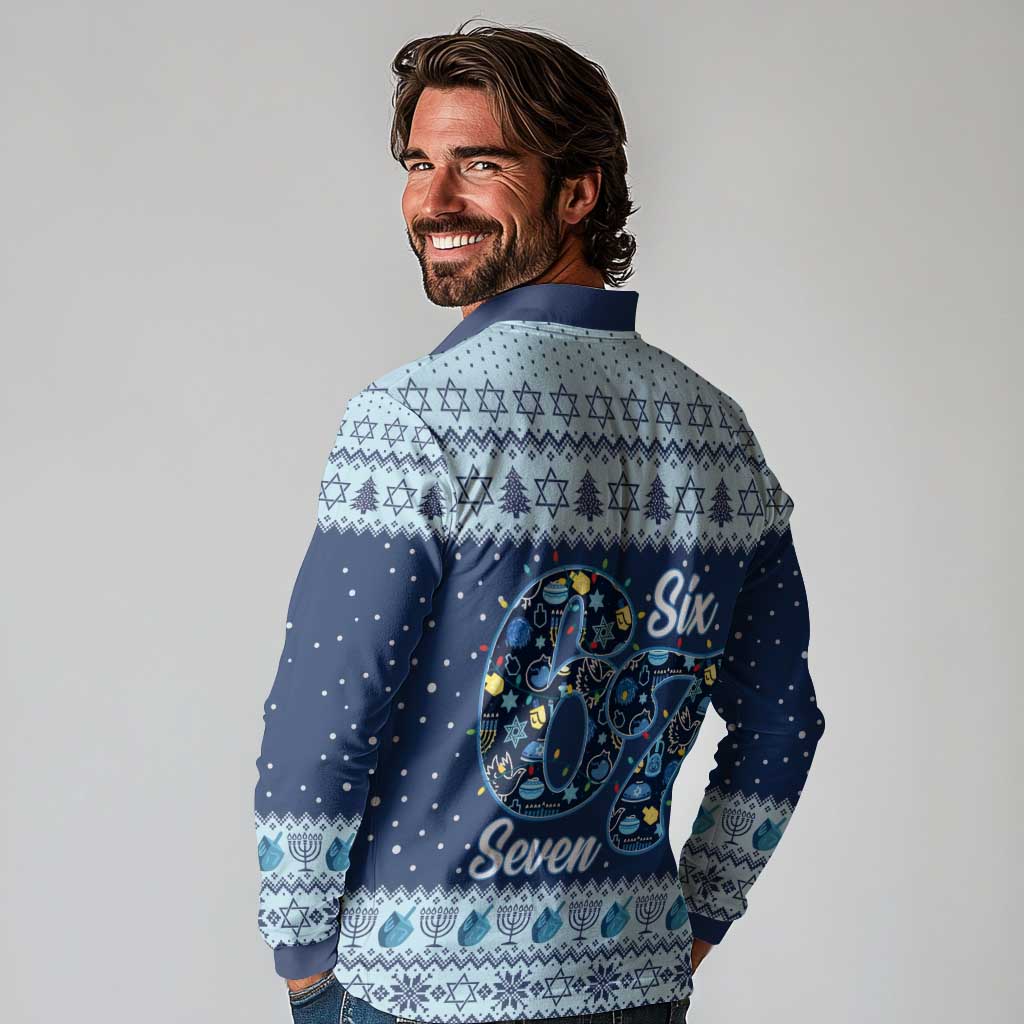 Funny Hanukkah Six Seven Long Sleeve Polo Shirt Gen Alpha Meme Vibes - Wonder Print Shop