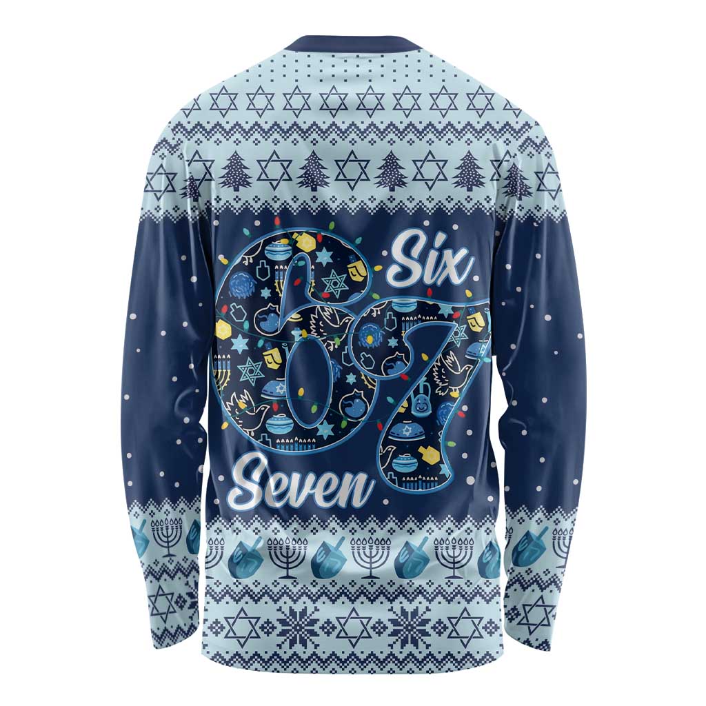 Funny Hanukkah Six Seven Long Sleeve Shirt Gen Alpha Meme Vibes - Wonder Print Shop