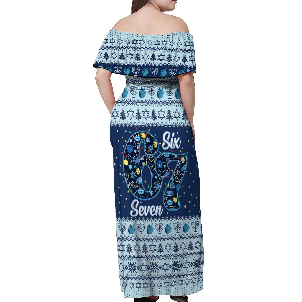 Funny Hanukkah Six Seven Off Shoulder Maxi Dress Gen Alpha Meme Vibes - Wonder Print Shop