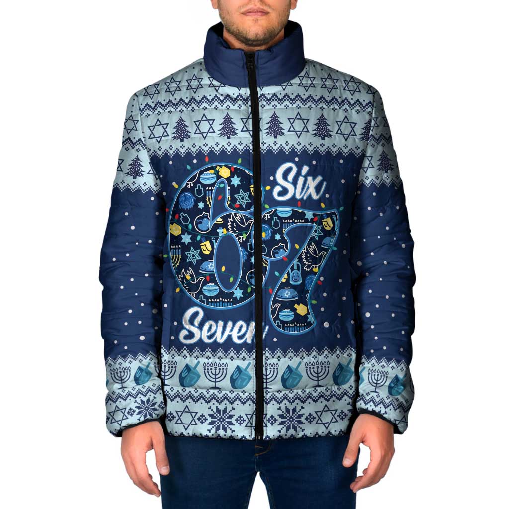 Funny Hanukkah Six Seven Padded Jacket Gen Alpha Meme Vibes - Wonder Print Shop