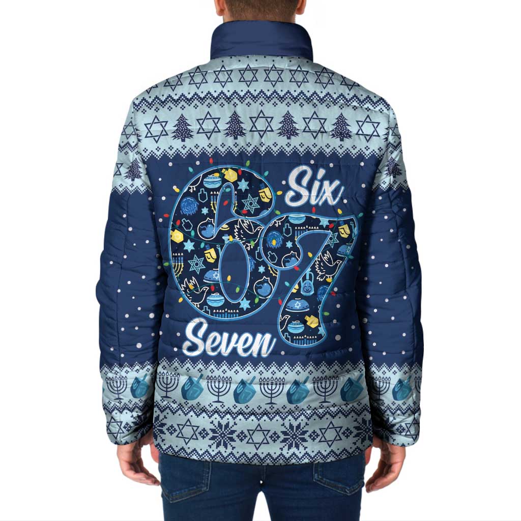 Funny Hanukkah Six Seven Padded Jacket Gen Alpha Meme Vibes - Wonder Print Shop