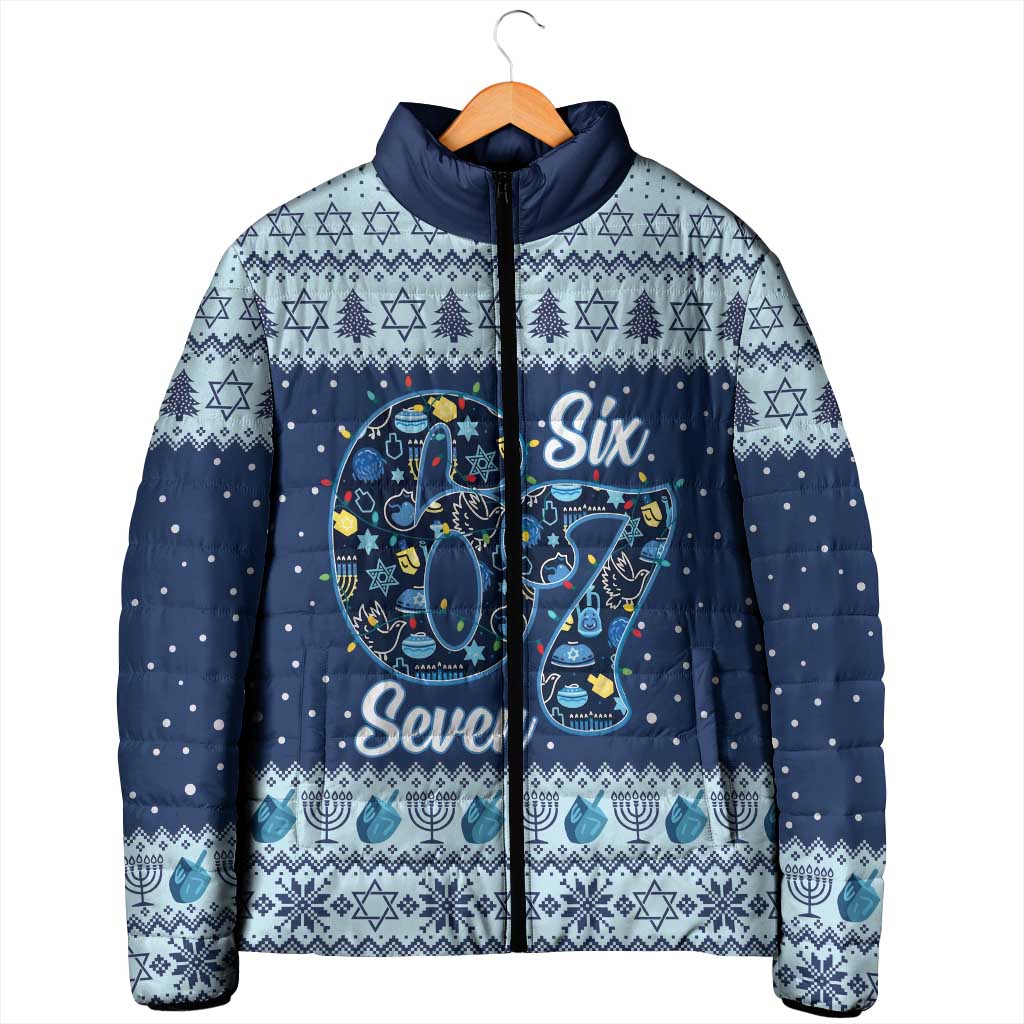 Funny Hanukkah Six Seven Padded Jacket Gen Alpha Meme Vibes - Wonder Print Shop