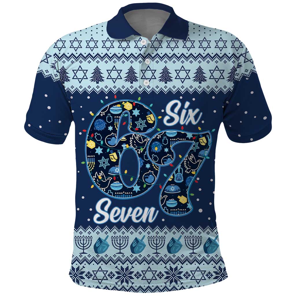 Funny Hanukkah Six Seven Polo Shirt Gen Alpha Meme Vibes - Wonder Print Shop