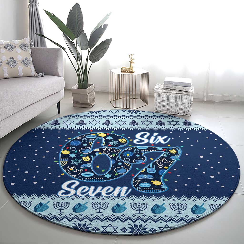 Funny Hanukkah Six Seven Round Carpet Gen Alpha Meme Vibes - Wonder Print Shop