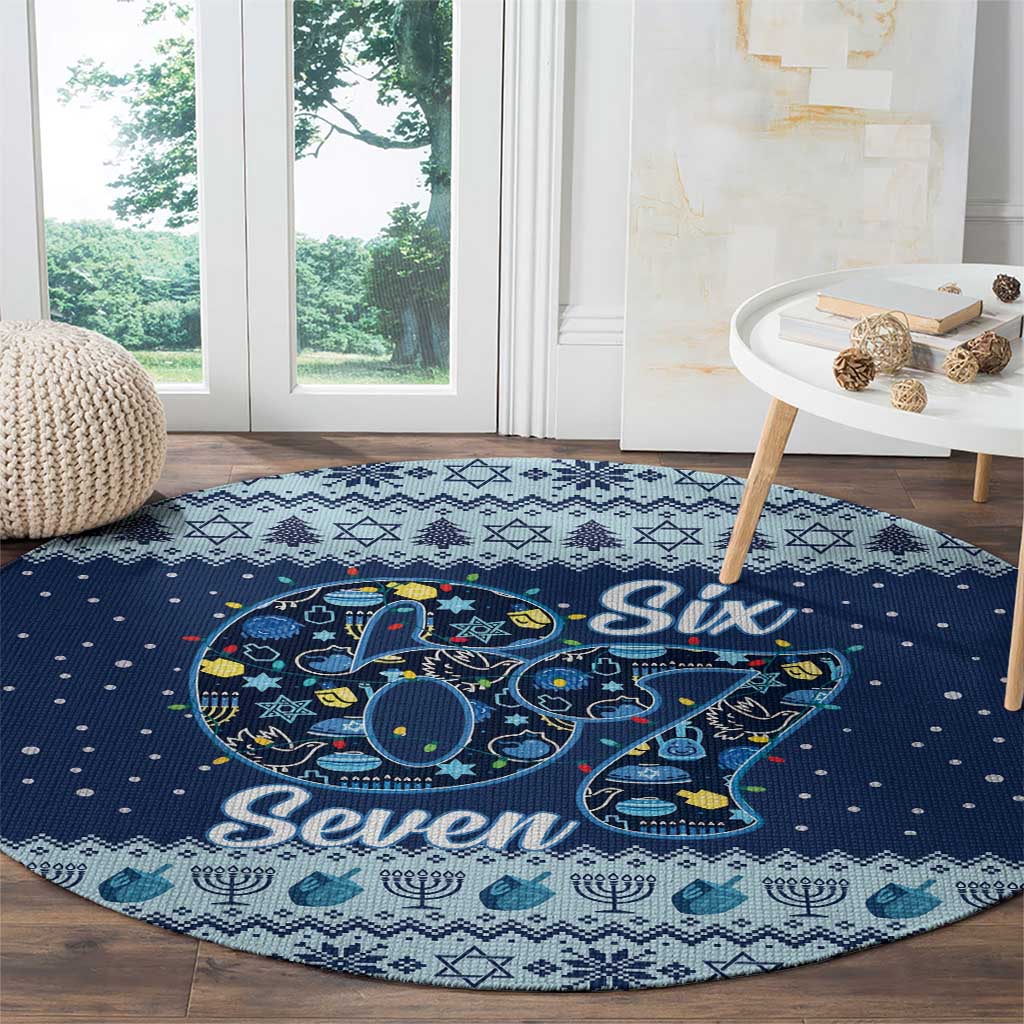 Funny Hanukkah Six Seven Round Carpet Gen Alpha Meme Vibes - Wonder Print Shop