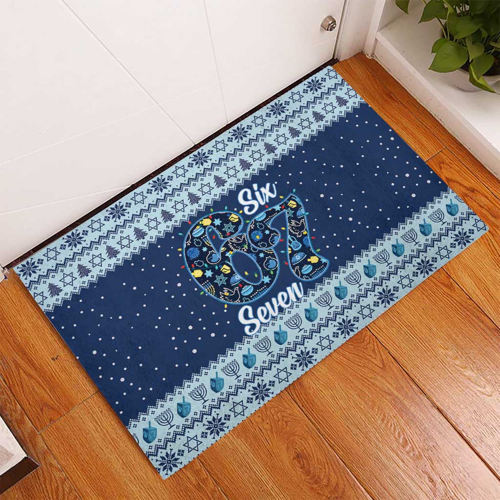 Funny Hanukkah Six Seven Rubber Doormat Gen Alpha Meme Vibes - Wonder Print Shop