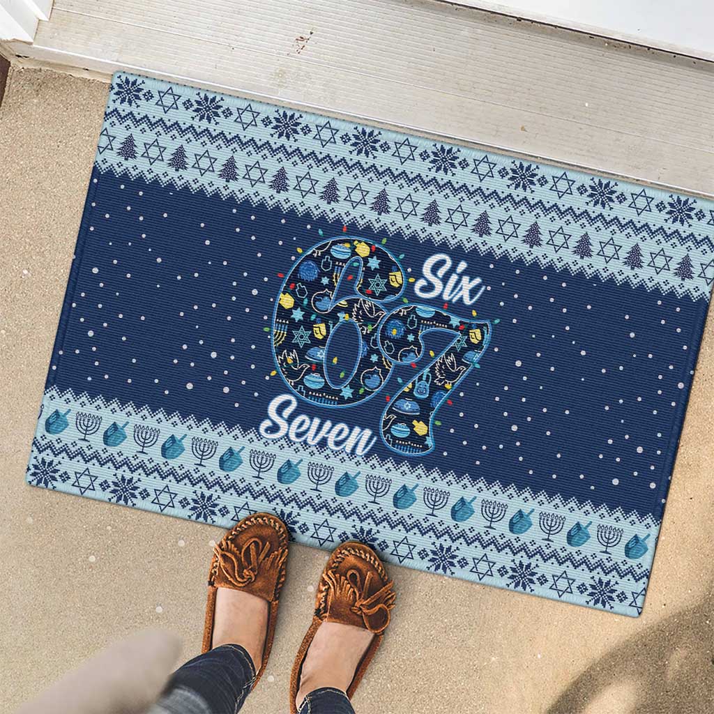 Funny Hanukkah Six Seven Rubber Doormat Gen Alpha Meme Vibes - Wonder Print Shop