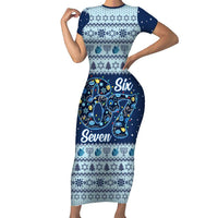 Funny Hanukkah Six Seven Short Sleeve Bodycon Dress Gen Alpha Meme Vibes - Wonder Print Shop