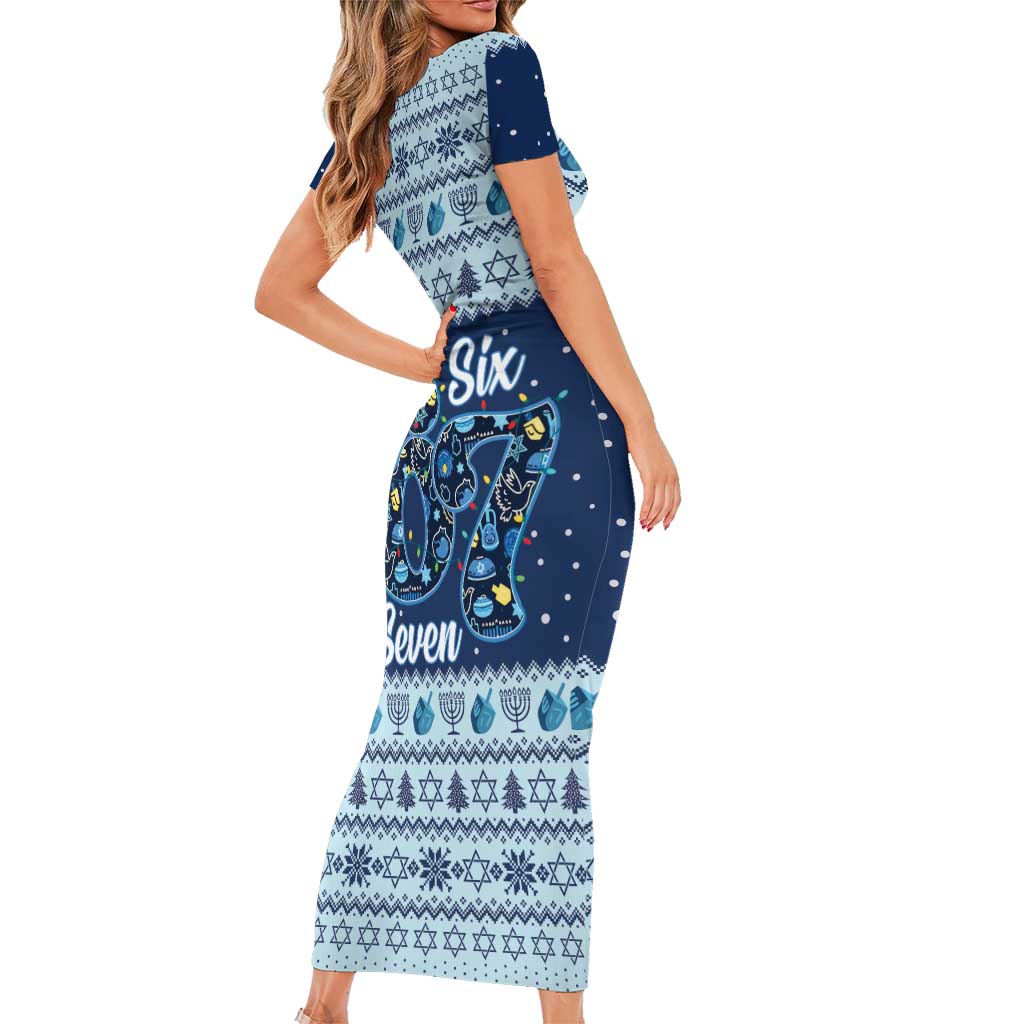 Funny Hanukkah Six Seven Short Sleeve Bodycon Dress Gen Alpha Meme Vibes - Wonder Print Shop