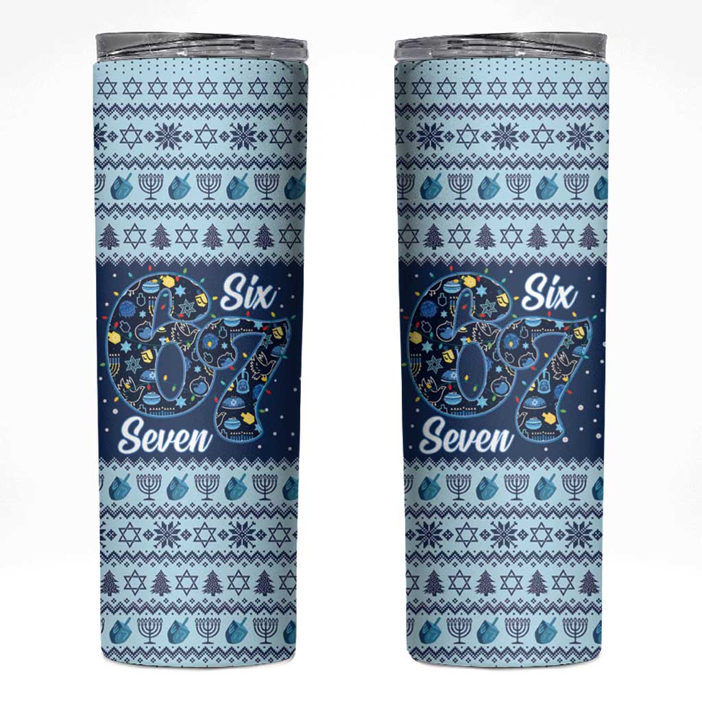 Funny Hanukkah Six Seven Skinny Tumbler Gen Alpha Meme Vibes - Wonder Print Shop