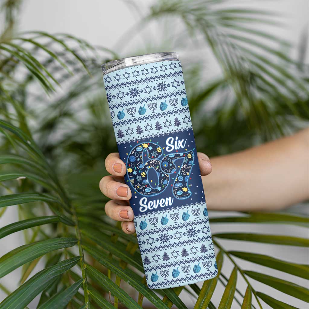 Funny Hanukkah Six Seven Skinny Tumbler Gen Alpha Meme Vibes - Wonder Print Shop