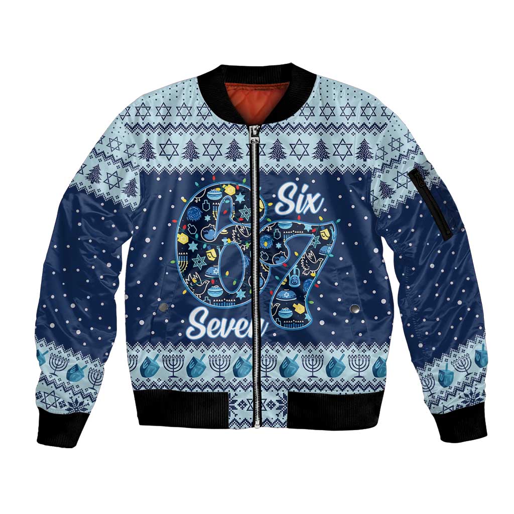 Funny Hanukkah Six Seven Sleeve Zip Bomber Jacket Gen Alpha Meme Vibes - Wonder Print Shop