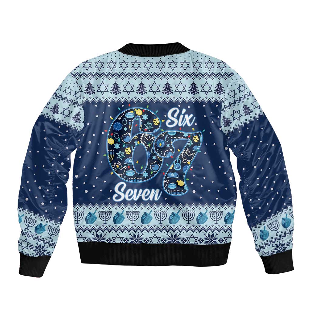 Funny Hanukkah Six Seven Sleeve Zip Bomber Jacket Gen Alpha Meme Vibes - Wonder Print Shop