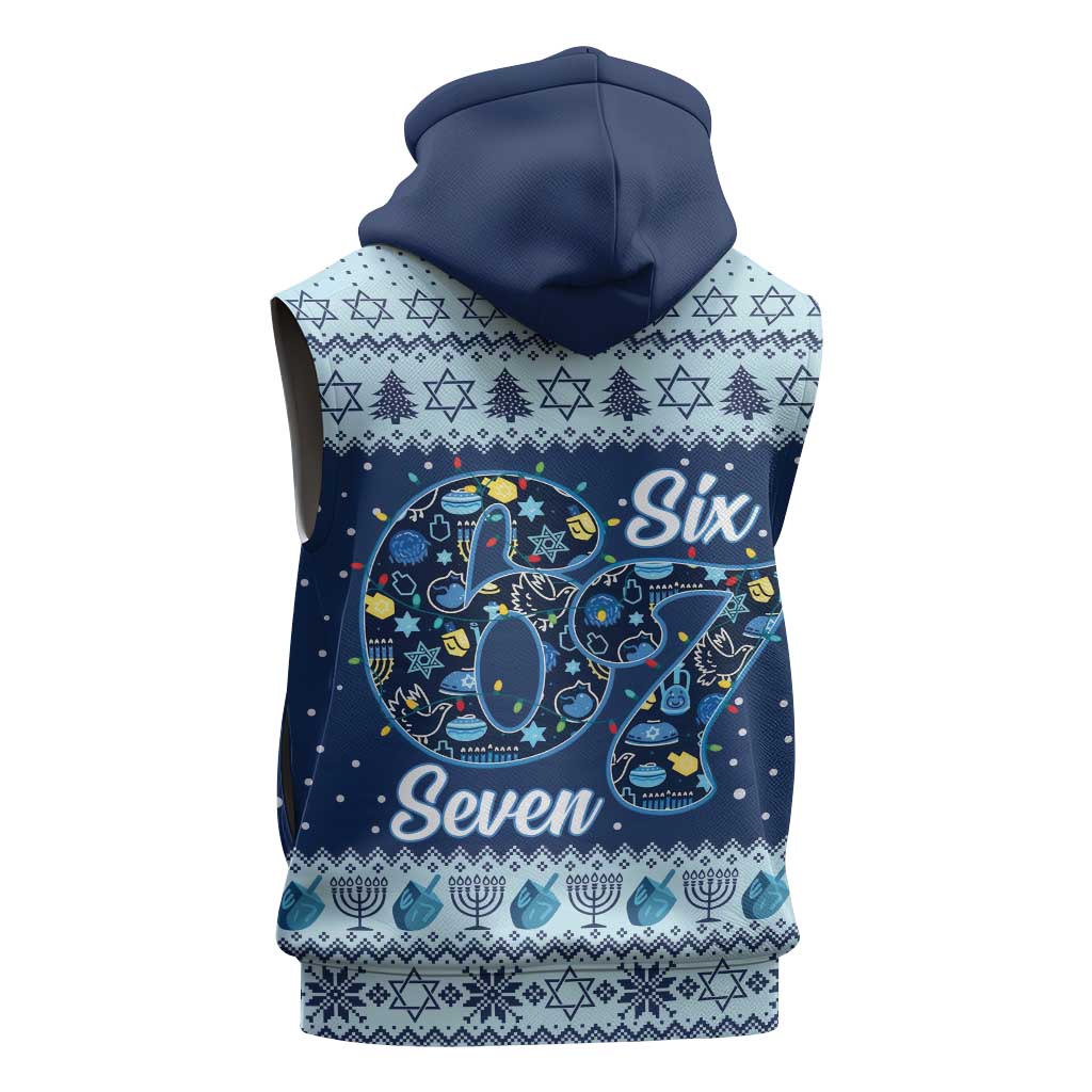 Funny Hanukkah Six Seven Sleeveless Hoodie Gen Alpha Meme Vibes - Wonder Print Shop