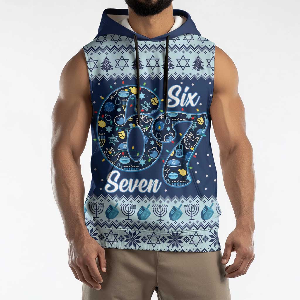 Funny Hanukkah Six Seven Sleeveless Hoodie Gen Alpha Meme Vibes - Wonder Print Shop