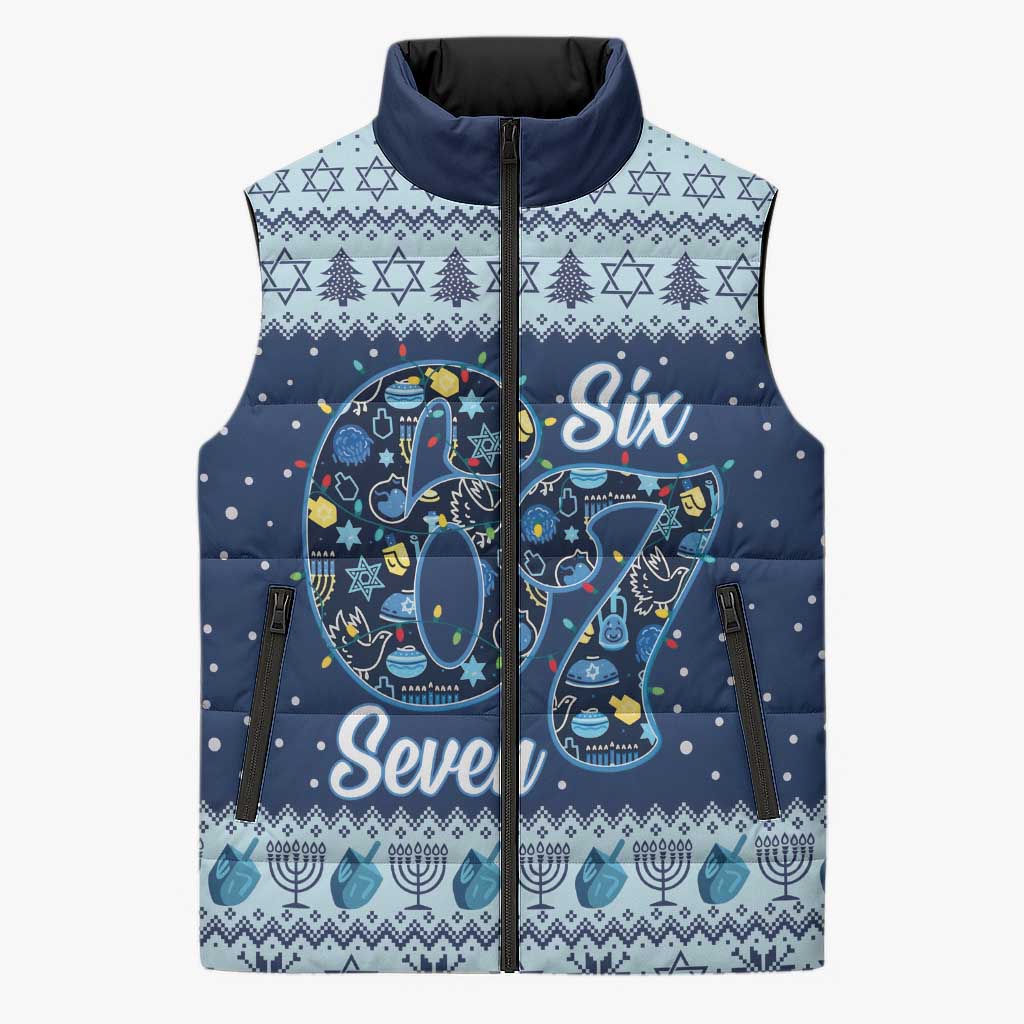 Funny Hanukkah Six Seven Sleeveless Puffer Jacket Gen Alpha Meme Vibes - Wonder Print Shop
