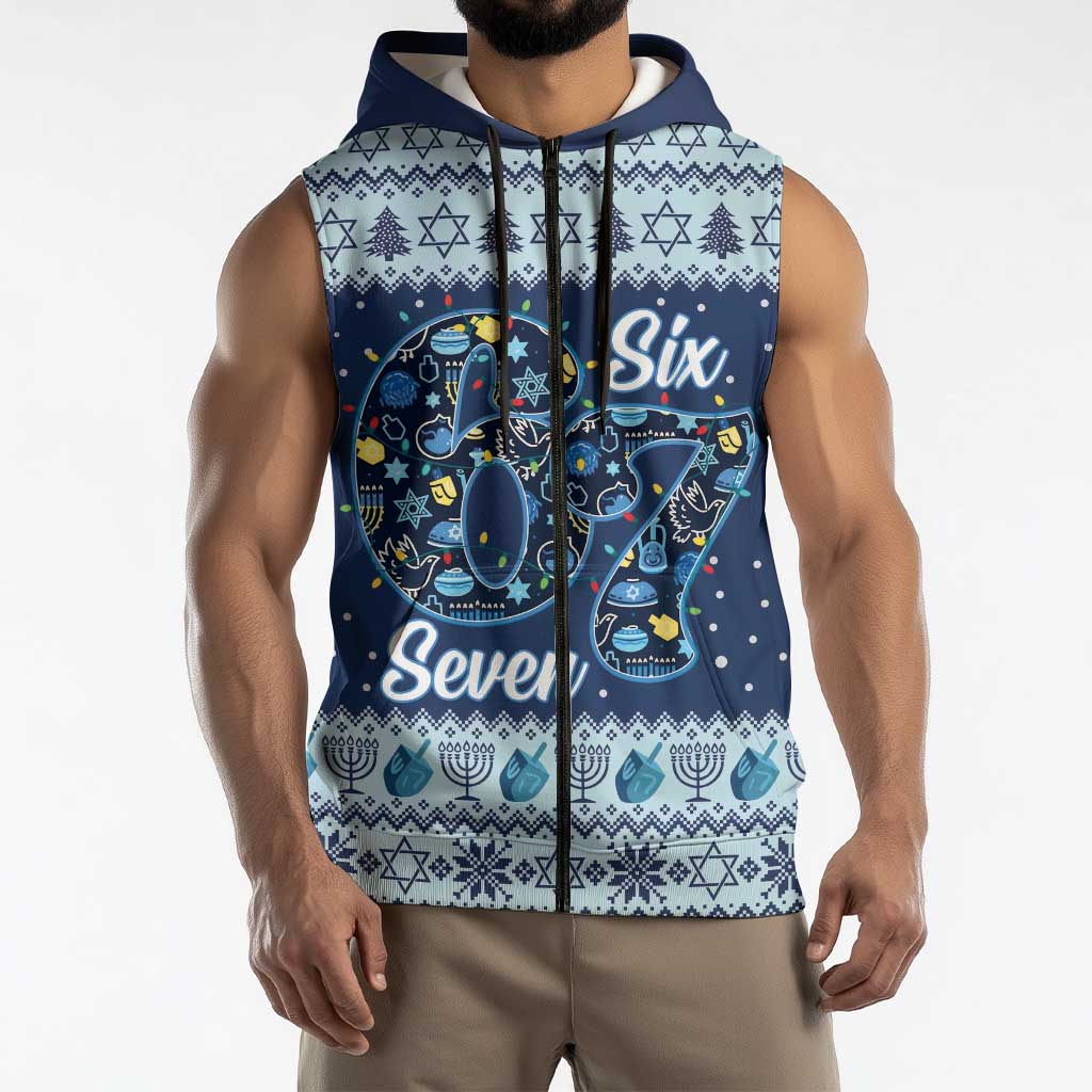 Funny Hanukkah Six Seven Sleeveless Zip Hoodie Gen Alpha Meme Vibes - Wonder Print Shop