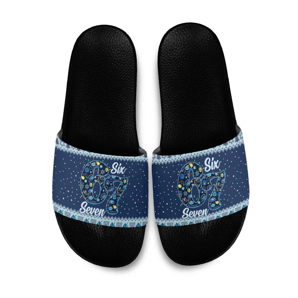Funny Hanukkah Six Seven Slide Sandals Gen Alpha Meme Vibes - Wonder Print Shop