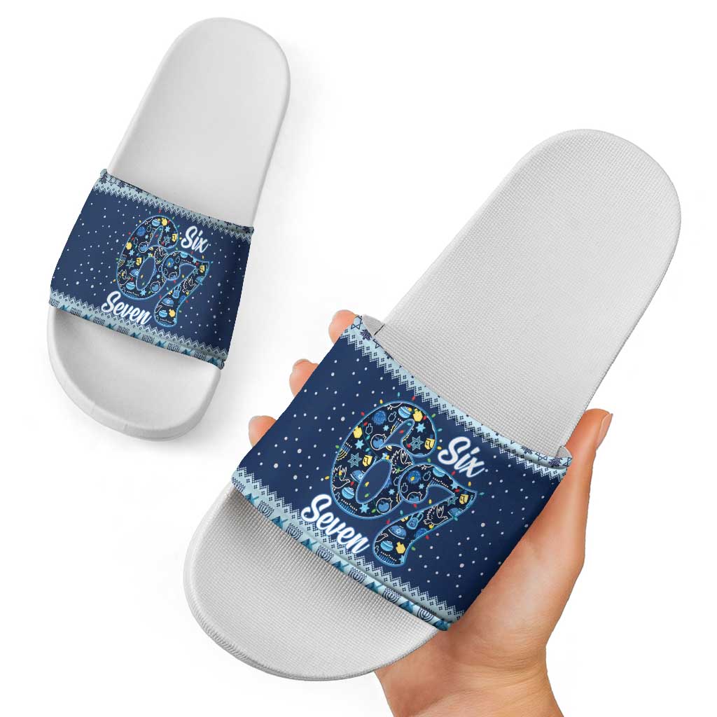 Funny Hanukkah Six Seven Slide Sandals Gen Alpha Meme Vibes - Wonder Print Shop