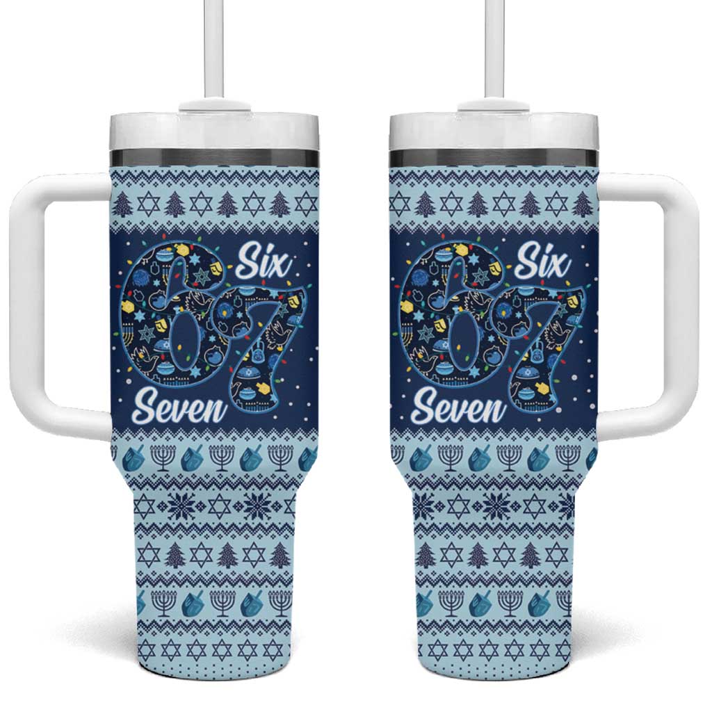 Funny Hanukkah Six Seven Tumbler With Handle Gen Alpha Meme Vibes - Wonder Print Shop