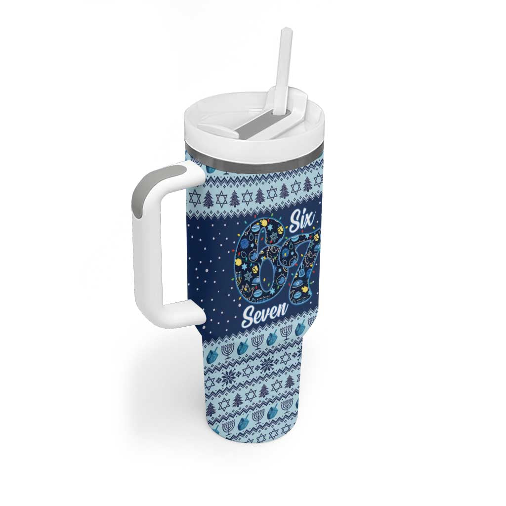 Funny Hanukkah Six Seven Tumbler With Handle Gen Alpha Meme Vibes - Wonder Print Shop