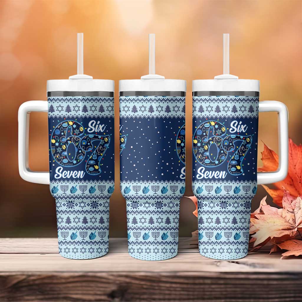 Funny Hanukkah Six Seven Tumbler With Handle Gen Alpha Meme Vibes - Wonder Print Shop