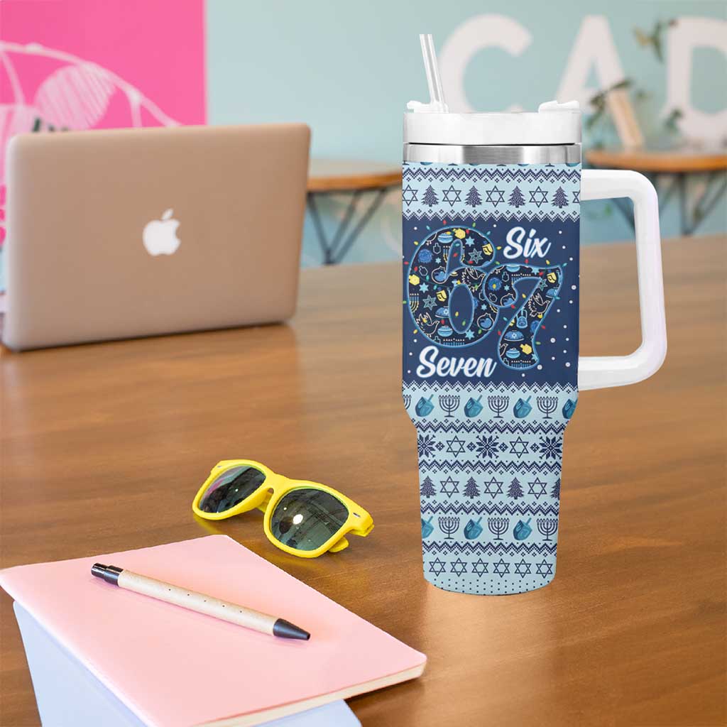 Funny Hanukkah Six Seven Tumbler With Handle Gen Alpha Meme Vibes - Wonder Print Shop