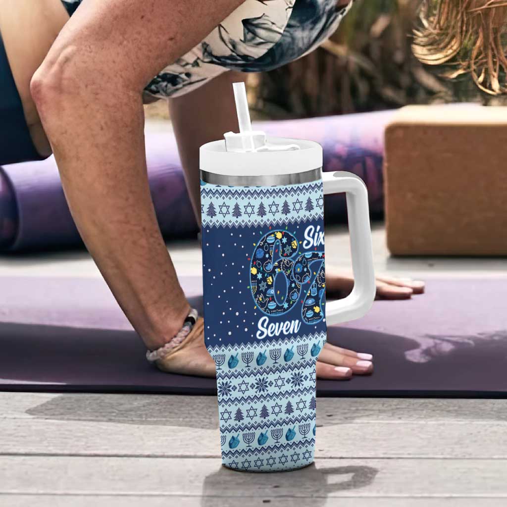 Funny Hanukkah Six Seven Tumbler With Handle Gen Alpha Meme Vibes - Wonder Print Shop