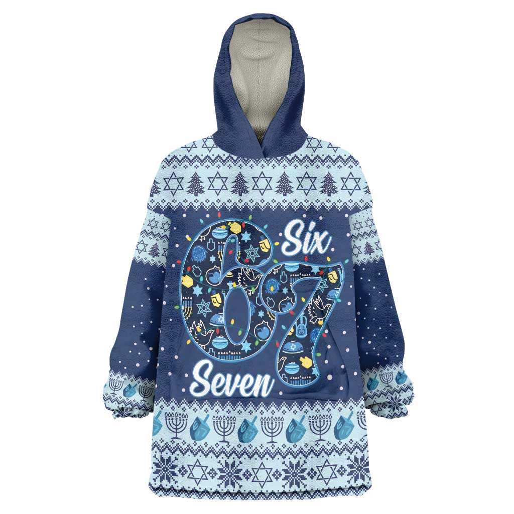 Funny Hanukkah Six Seven Wearable Blanket Hoodie Gen Alpha Meme Vibes - Wonder Print Shop