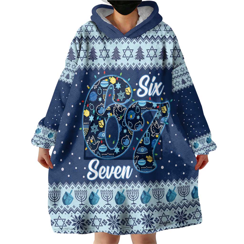 Funny Hanukkah Six Seven Wearable Blanket Hoodie Gen Alpha Meme Vibes - Wonder Print Shop