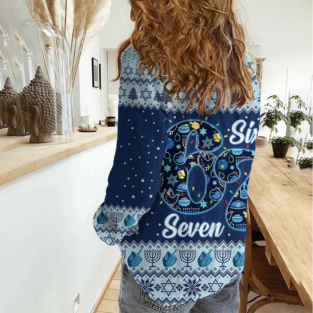 Funny Hanukkah Six Seven Women Casual Shirt Gen Alpha Meme Vibes - Wonder Print Shop