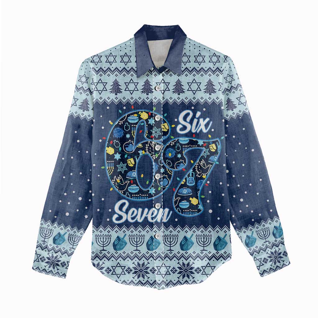 Funny Hanukkah Six Seven Women Casual Shirt Gen Alpha Meme Vibes - Wonder Print Shop