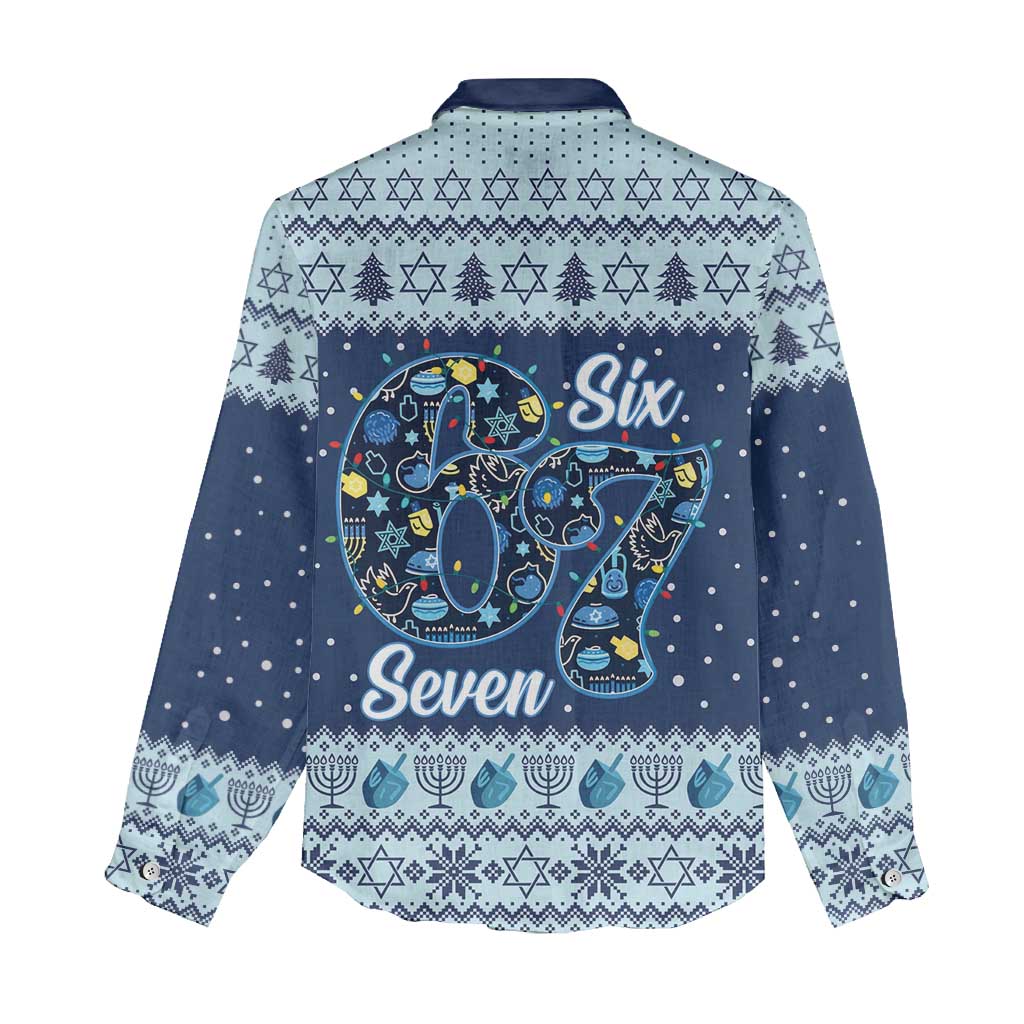 Funny Hanukkah Six Seven Women Casual Shirt Gen Alpha Meme Vibes - Wonder Print Shop