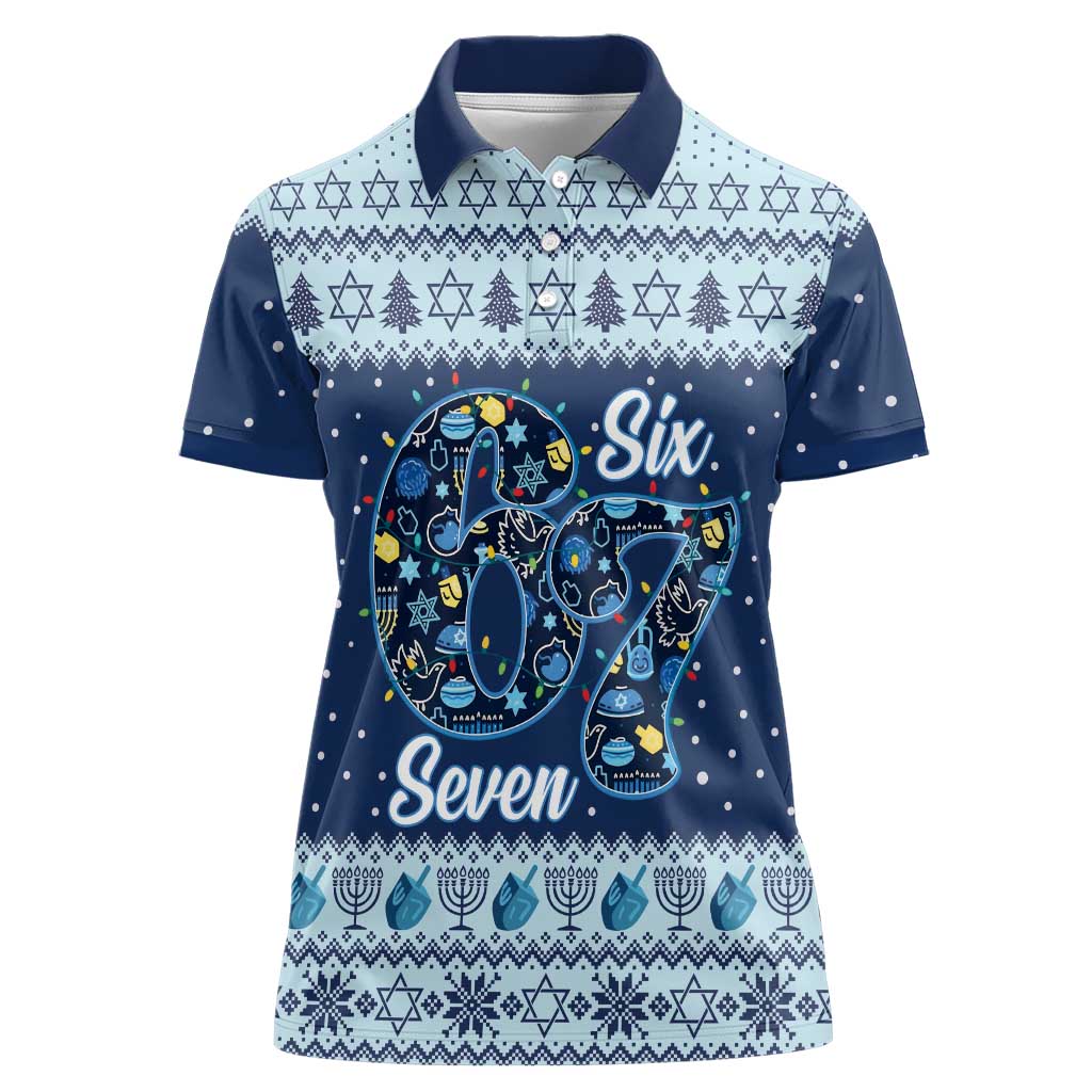 Funny Hanukkah Six Seven Women Polo Shirt Gen Alpha Meme Vibes - Wonder Print Shop
