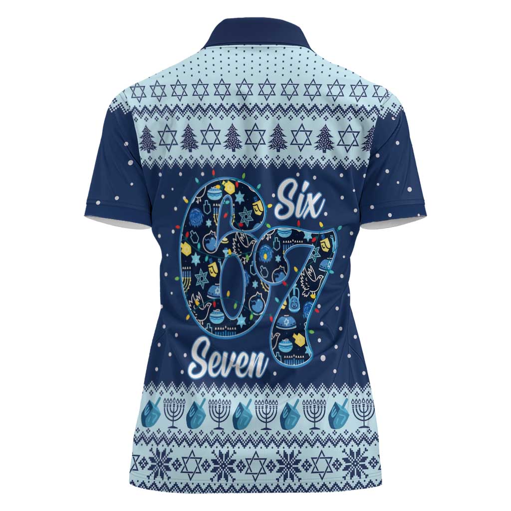 Funny Hanukkah Six Seven Women Polo Shirt Gen Alpha Meme Vibes - Wonder Print Shop