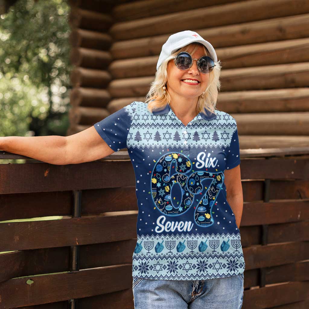 Funny Hanukkah Six Seven Women Polo Shirt Gen Alpha Meme Vibes - Wonder Print Shop