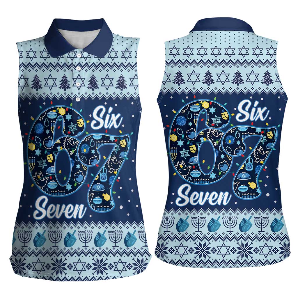 Funny Hanukkah Six Seven Women Sleeveless Polo Shirt Gen Alpha Meme Vibes - Wonder Print Shop