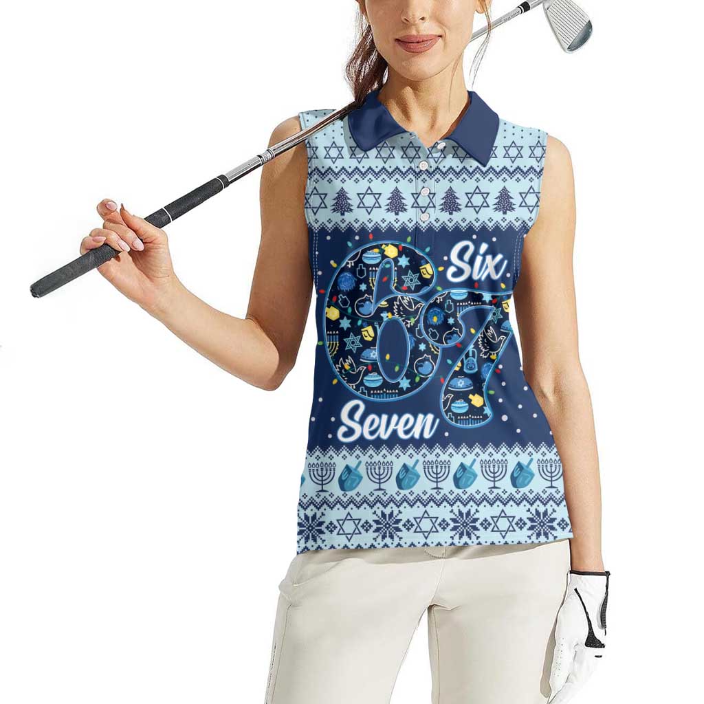 Funny Hanukkah Six Seven Women Sleeveless Polo Shirt Gen Alpha Meme Vibes - Wonder Print Shop