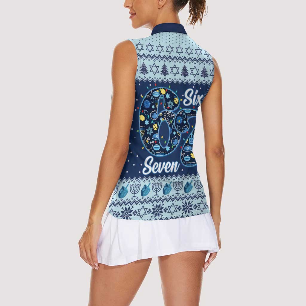 Funny Hanukkah Six Seven Women Sleeveless Polo Shirt Gen Alpha Meme Vibes - Wonder Print Shop