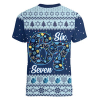 Funny Hanukkah Six Seven Women V-Neck T-Shirt Gen Alpha Meme Vibes - Wonder Print Shop