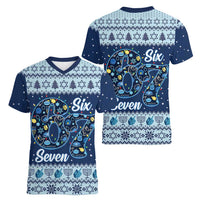Funny Hanukkah Six Seven Women V-Neck T-Shirt Gen Alpha Meme Vibes - Wonder Print Shop