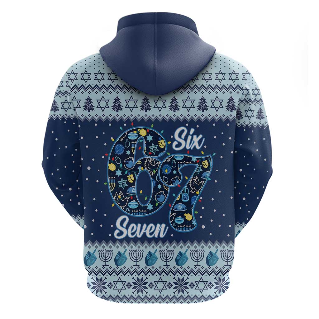 Funny Hanukkah Six Seven Zip Hoodie Gen Alpha Meme Vibes - Wonder Print Shop