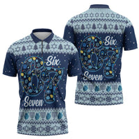Funny Hanukkah Six Seven Zipper Polo Shirt Gen Alpha Meme Vibes - Wonder Print Shop