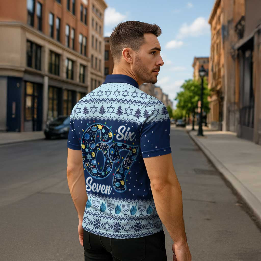 Funny Hanukkah Six Seven Zipper Polo Shirt Gen Alpha Meme Vibes - Wonder Print Shop