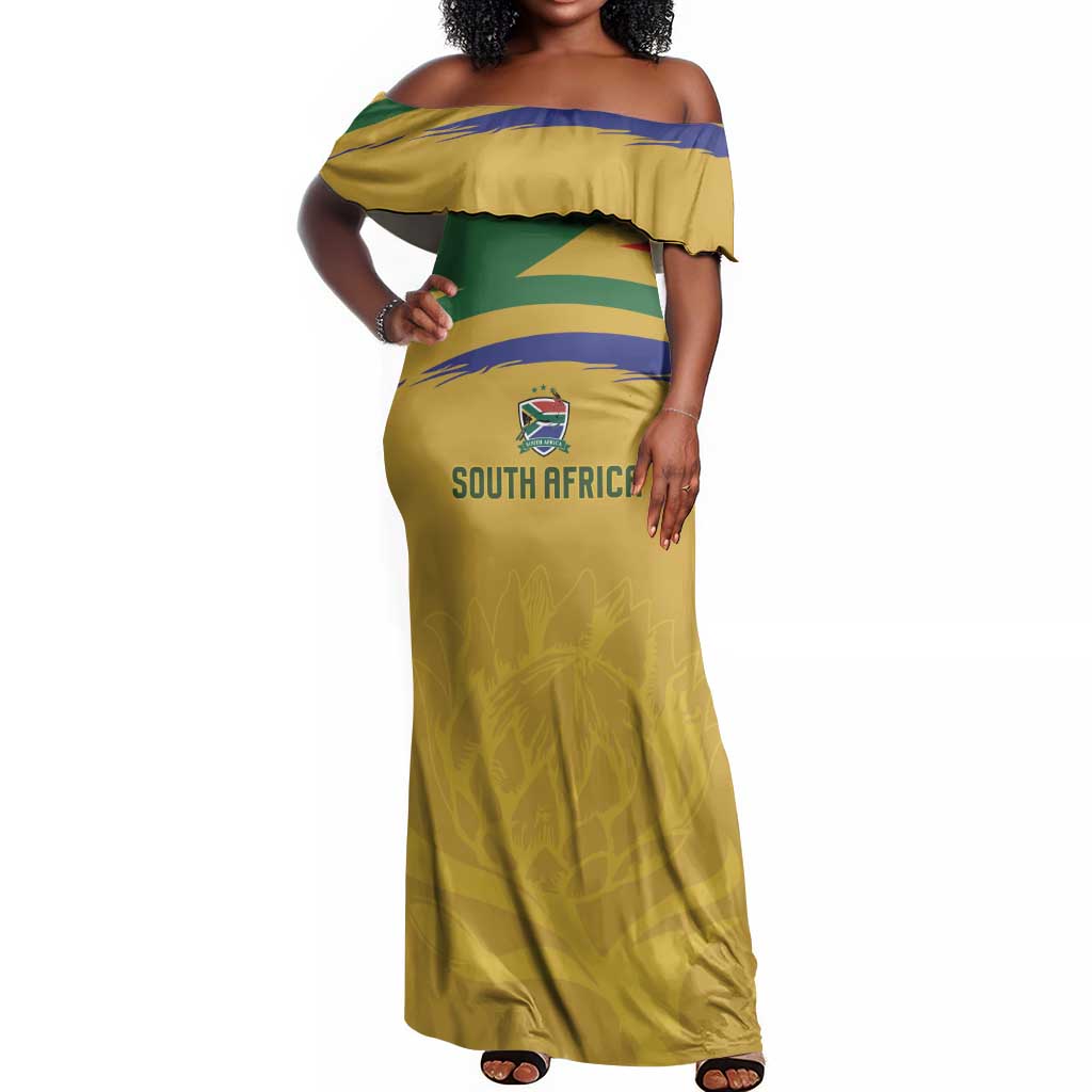 Custom South Africa Football Off Shoulder Maxi Dress Road To Champions Dream - Wonder Print Shop